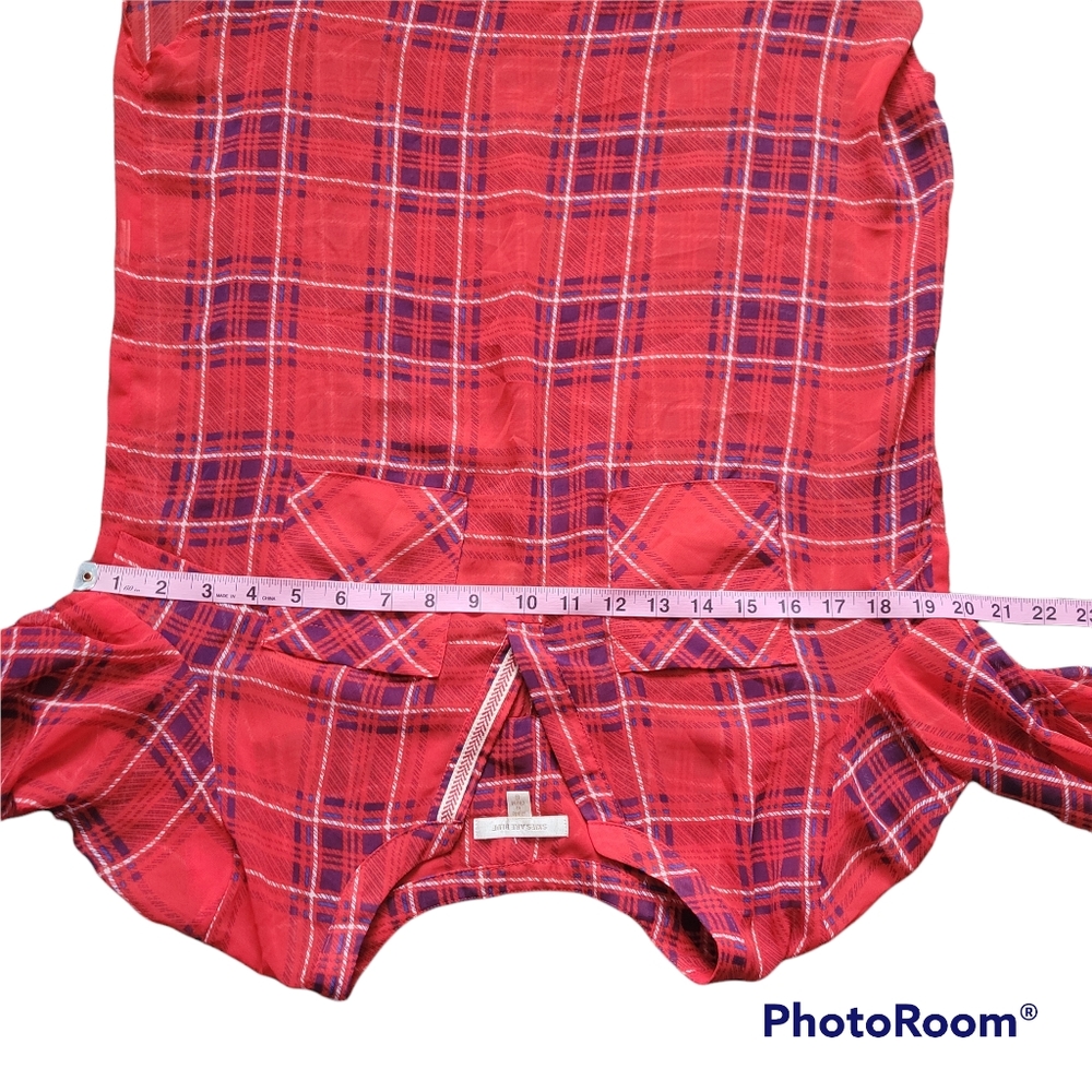 SKIES ARE BLUE RED PLAID SHEER TOP - S - Picture 6 of 7